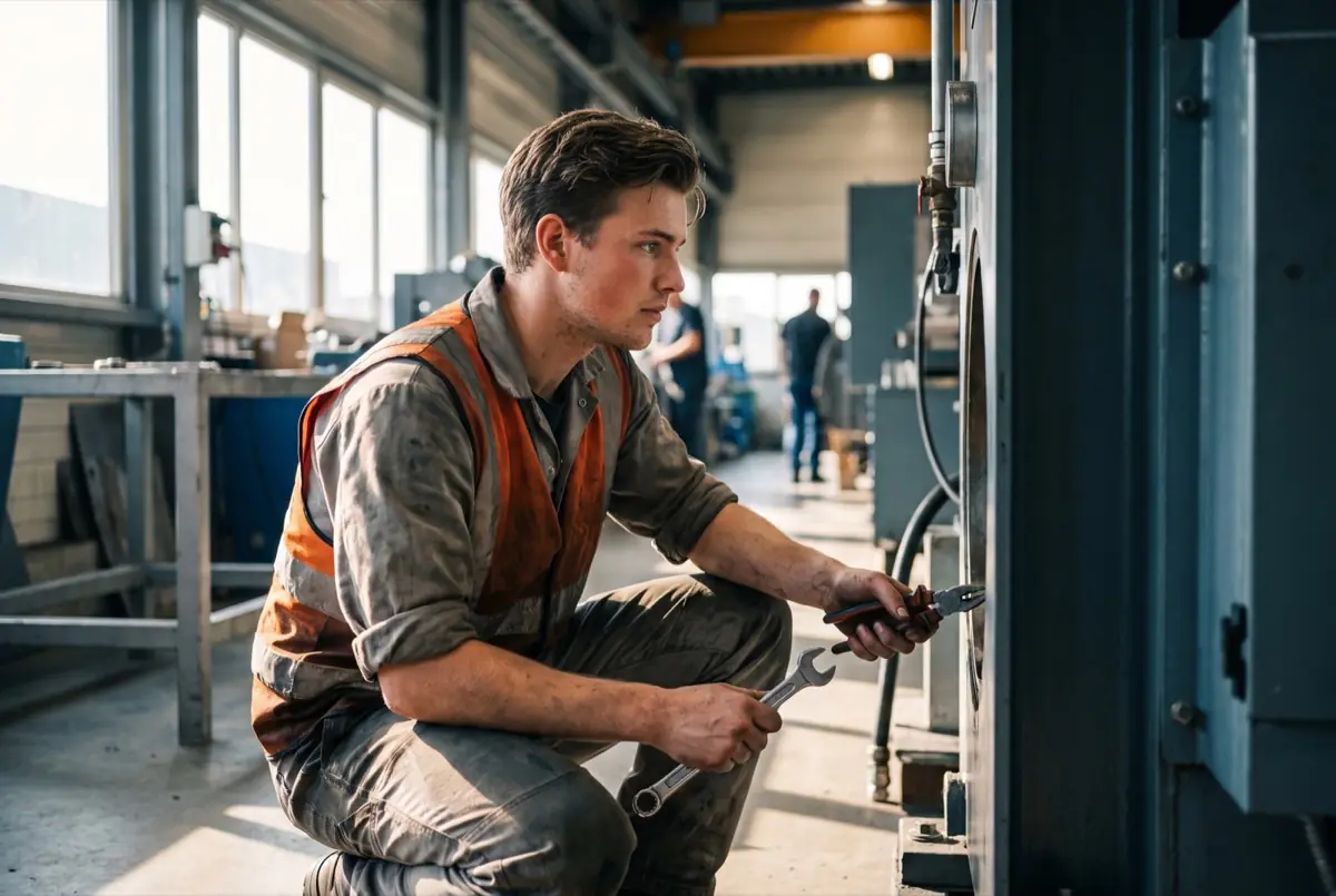 Allround technicus werkt aan machines in een productiehal