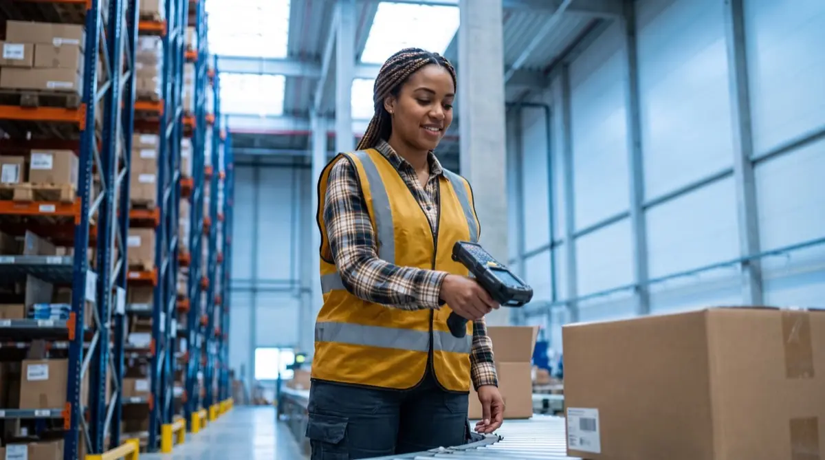 Logistiek medewerker scant pakketten in een distributiecentrum