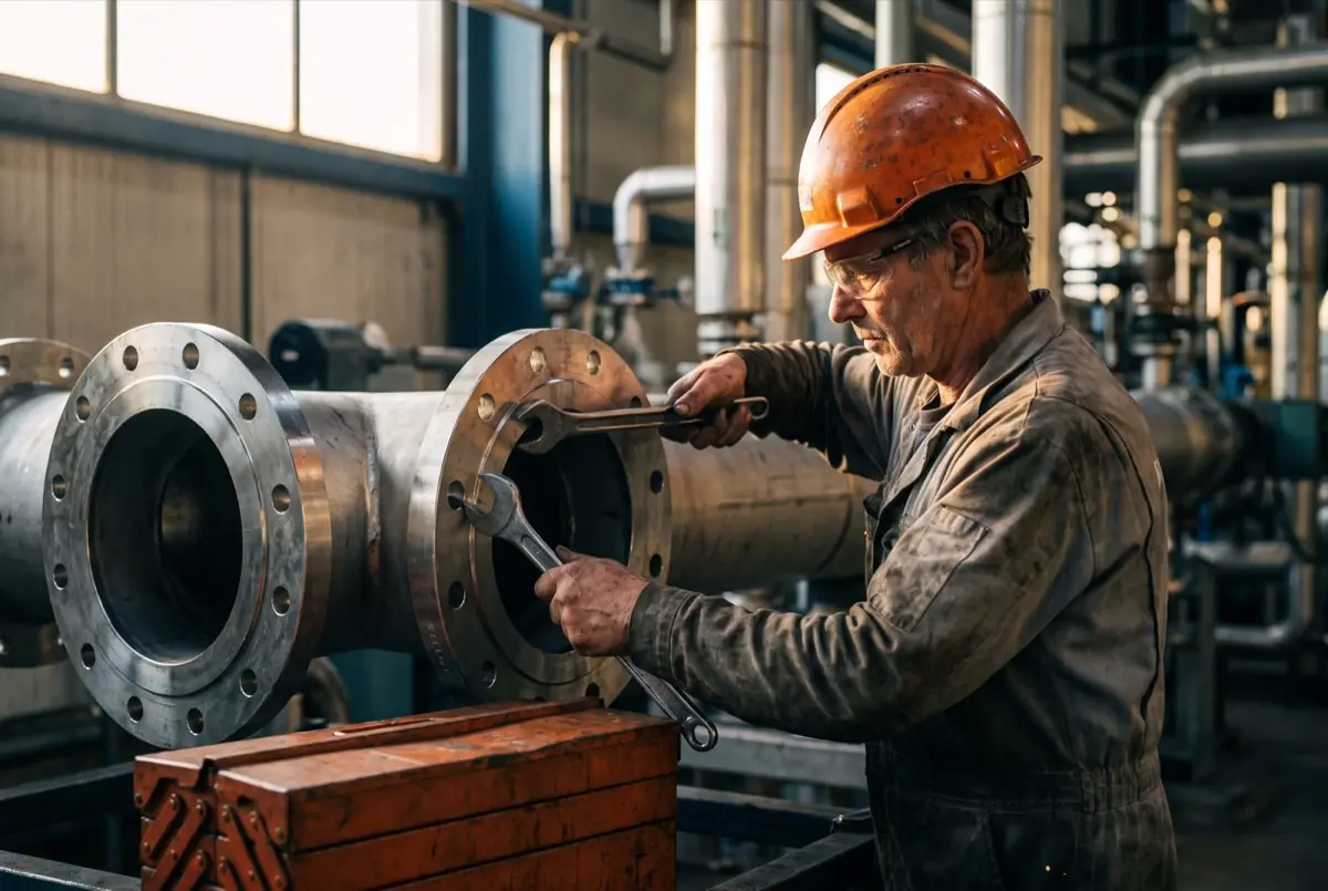 Pijpmonteur monteert industrieel leidingwerk